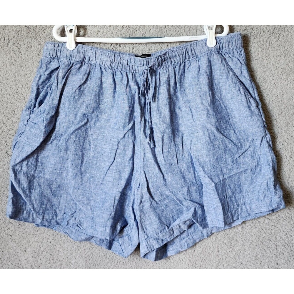 Tahari Women's Elastic Waist Drawstring 5" Inseam Shorts Chambray 100% Linen 2X
